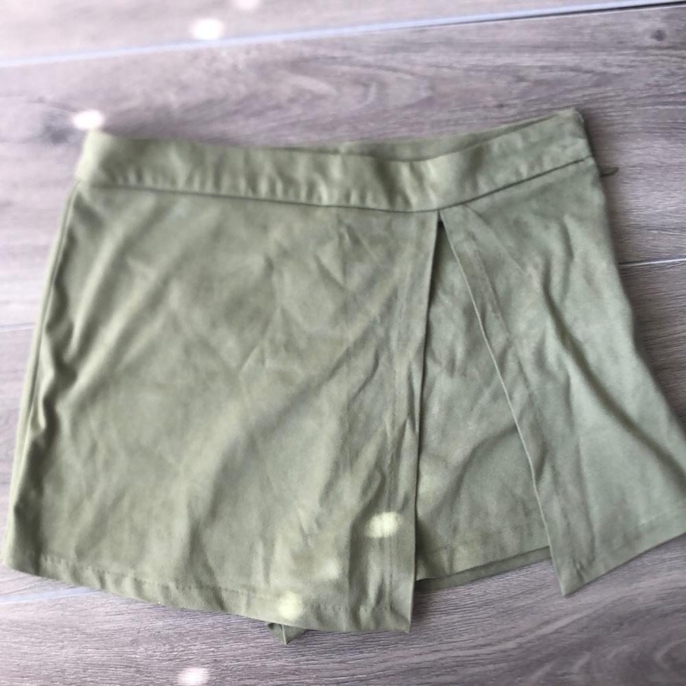 Green suede skort